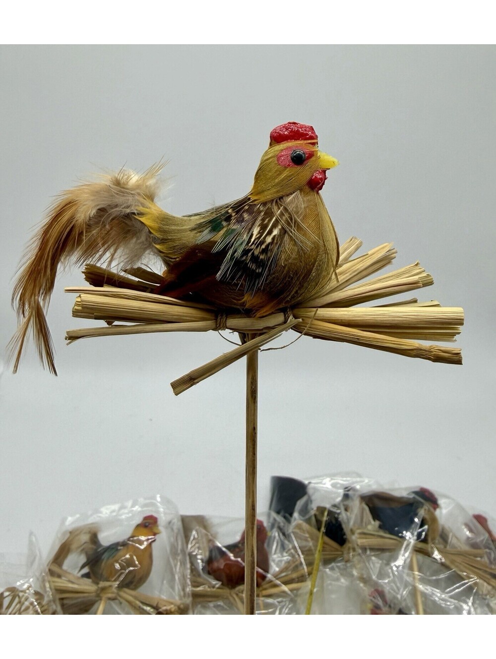 Feathered Tail Chicken Hen Roosters Floral Picks Lot Of 10 Autumn Fall Decor 9”